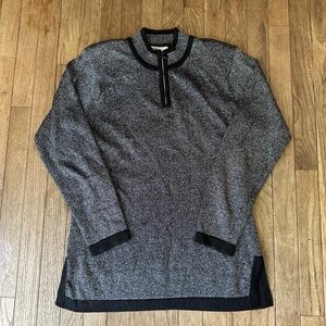 Vintage‎ Regency Silver Tunic Sweater M Metallic Black Zip Trendy Glam Retro